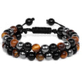 Men Triple Protection Stone Bead Bracelet Double Layers Tiger Eye Hematite Obsidian Rope Wrap Bracelet Handmade Jewelry Gift
