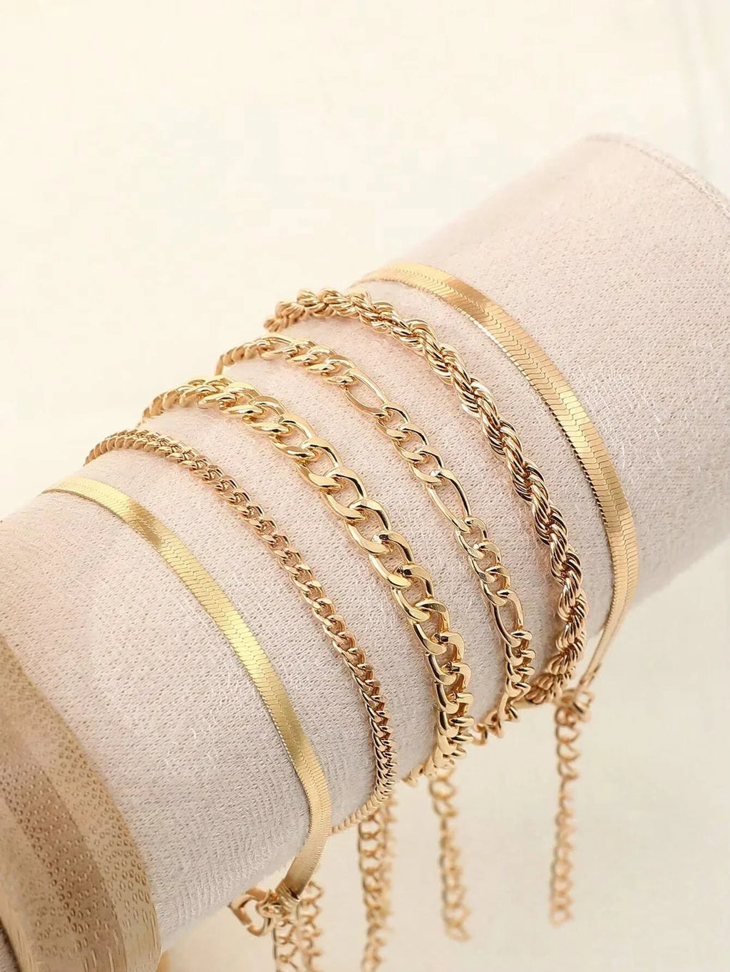 6pcs Fashion Punk Style Simple Cold Tone Chain Fashion Bracelet Set Suitable For Women's Daily Wear