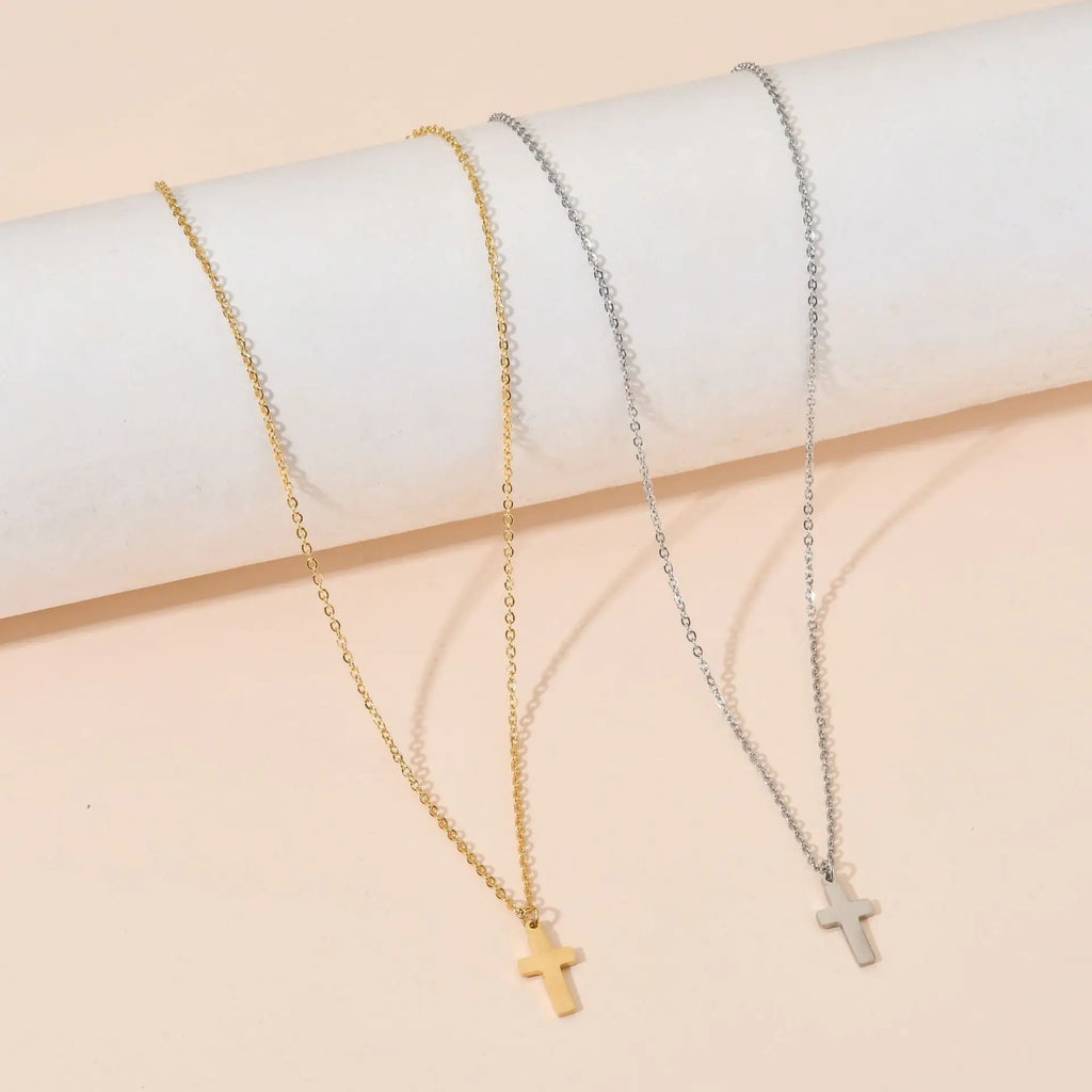 Stainless Steel Cross Necklace For Women Gold Silver Color Waterproof Chain Men Fashion Never Fade Jewelry Accessories
