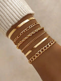 6pcs Fashion Punk Style Simple Cold Tone Chain Fashion Bracelet Set Suitable For Women's Daily Wear