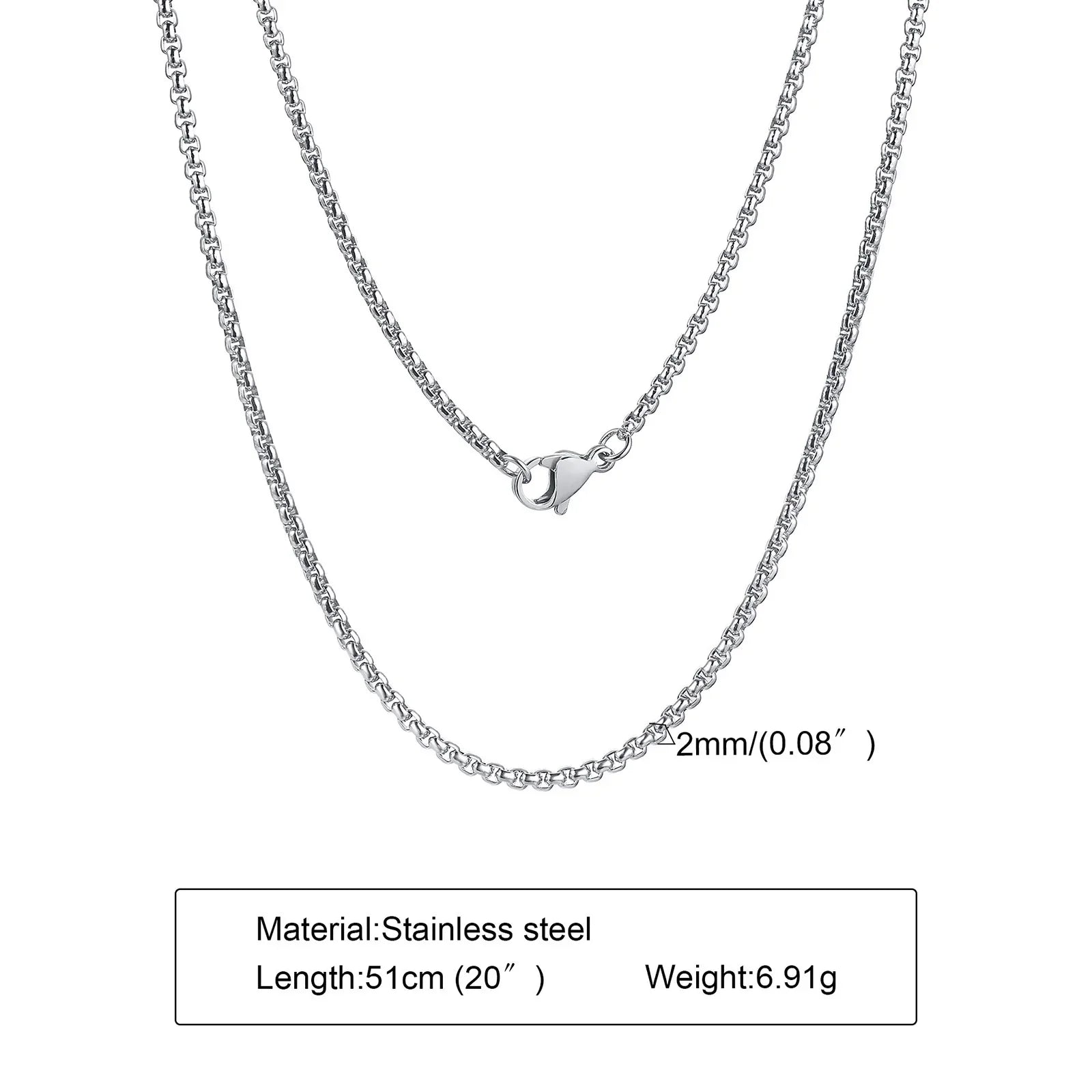 Round Box Chain Necklace for Men | Stainless Steel Link Chain in Gold, Silver, or Black