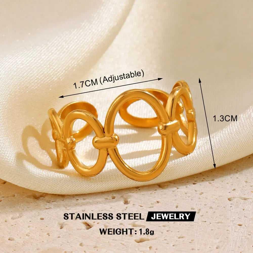 1Pc Stainless Steel Gold Color Rings For Women Waterproof Geometric Open Finger Ring Girls Fashion Daily Jewelry Accessories
