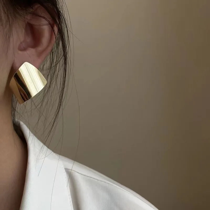 New Simple Metal Style Glossy Geometric Earrings For Women Fashionable Personalized Daily Accessory Party Jewelry Birthday Gifts