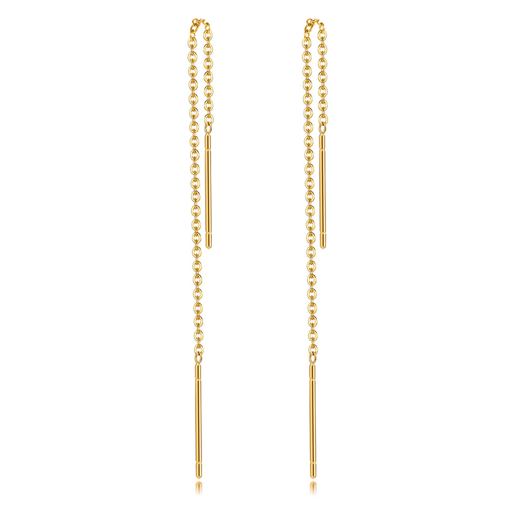 Long Threader Earrings for Women, Thin Linear Earring,Stainless Steel Chain Drop Ear Line , Fashion Korean Jewelry