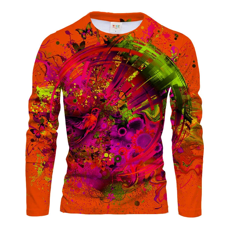 Fashion Colorful Graffiti 3d Printed Men's Long Sleeve Top Trend Creative T-Shirt Casual Loose O Collar Quality Comfortable Top