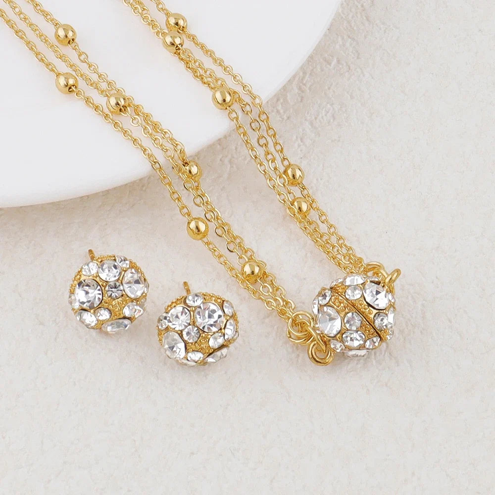 Crystal Earrings Bracelet Pendant Jewelry Set Gold Plated Necklace Elegant Women Fashion Trendy Bohemia Luxury Party Gift Bride