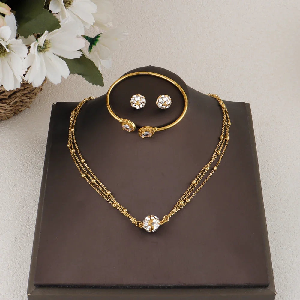 Crystal Earrings Bracelet Pendant Jewelry Set Gold Plated Necklace Elegant Women Fashion Trendy Bohemia Luxury Party Gift Bride