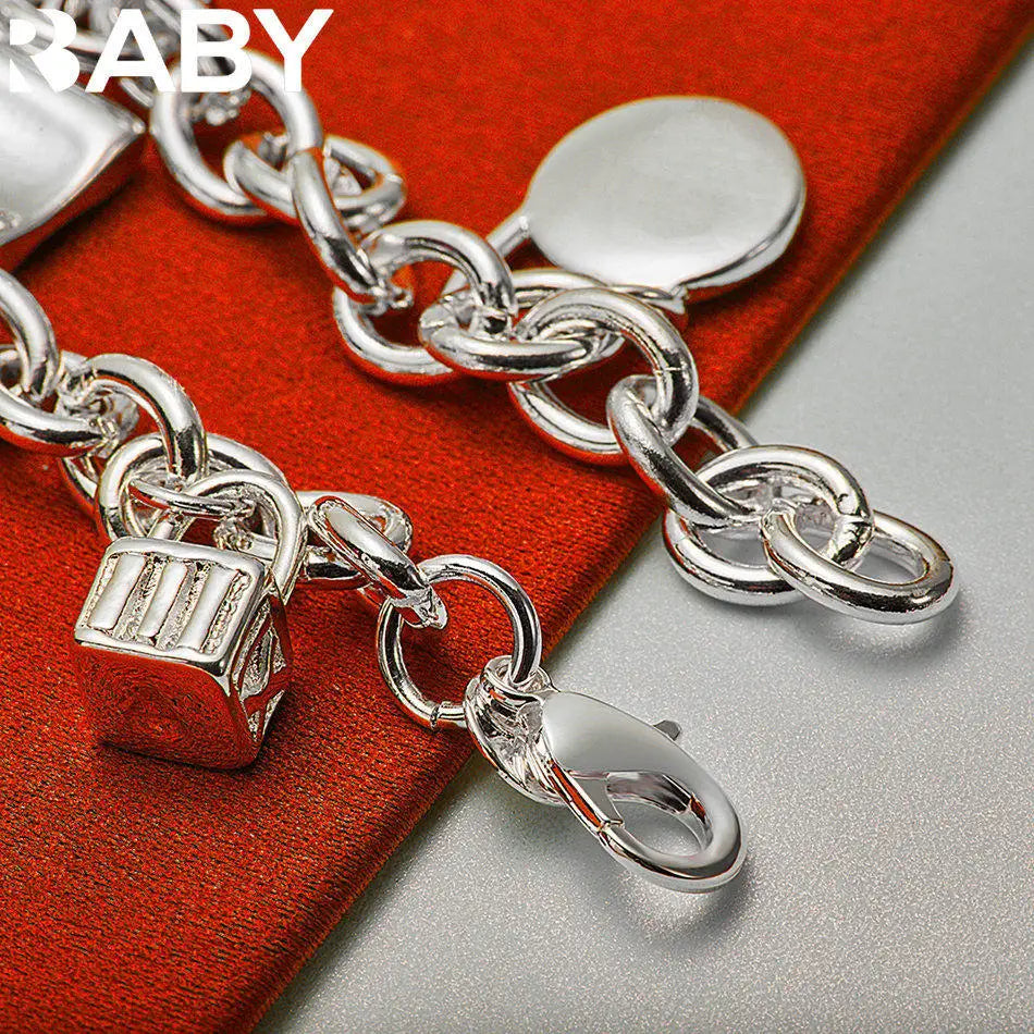 URBABY 925 Sterling Silver Lock Pendant Bracelets For Women Wedding Party Anniversary Gift Fashion Fine Jewelry