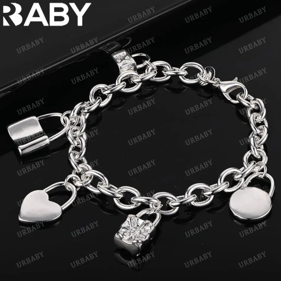URBABY 925 Sterling Silver Lock Pendant Bracelets For Women Wedding Party Anniversary Gift Fashion Fine Jewelry