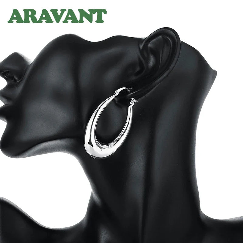 925 Silver Big Moon Hoop Earrings For Women Fashion Jewelry Wholesale
