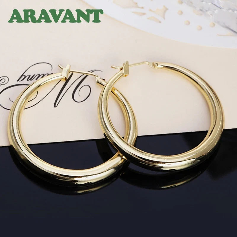 Aravant 925 Silver 35mm Rose Gold Hoop Earrings For Women Girls Fashion Jewelry