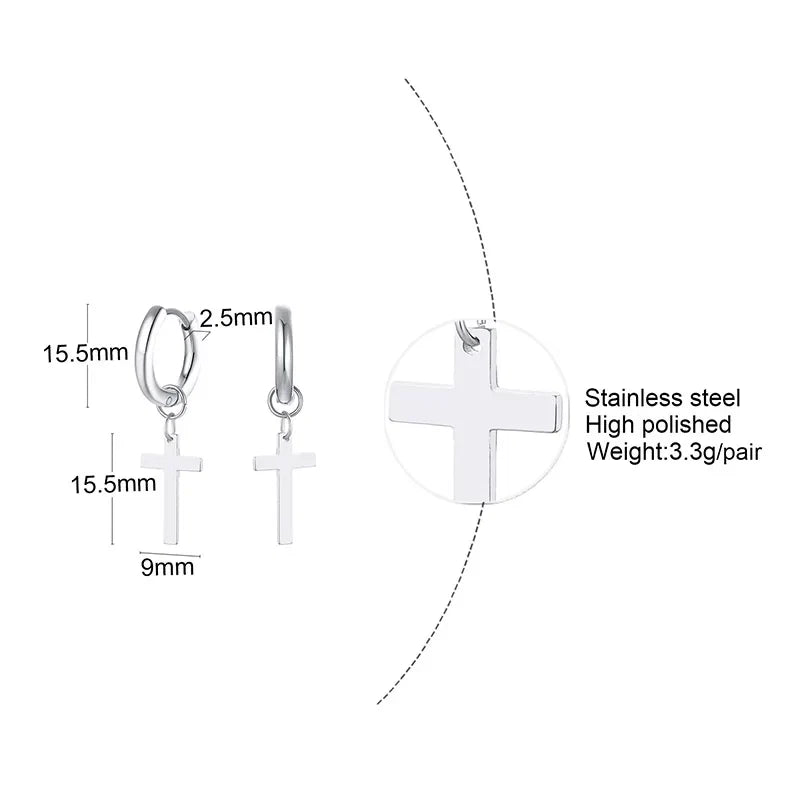 Stainless Steel Cross Earrings for Men | Durable Stud Earrings with Christian Cross Charm