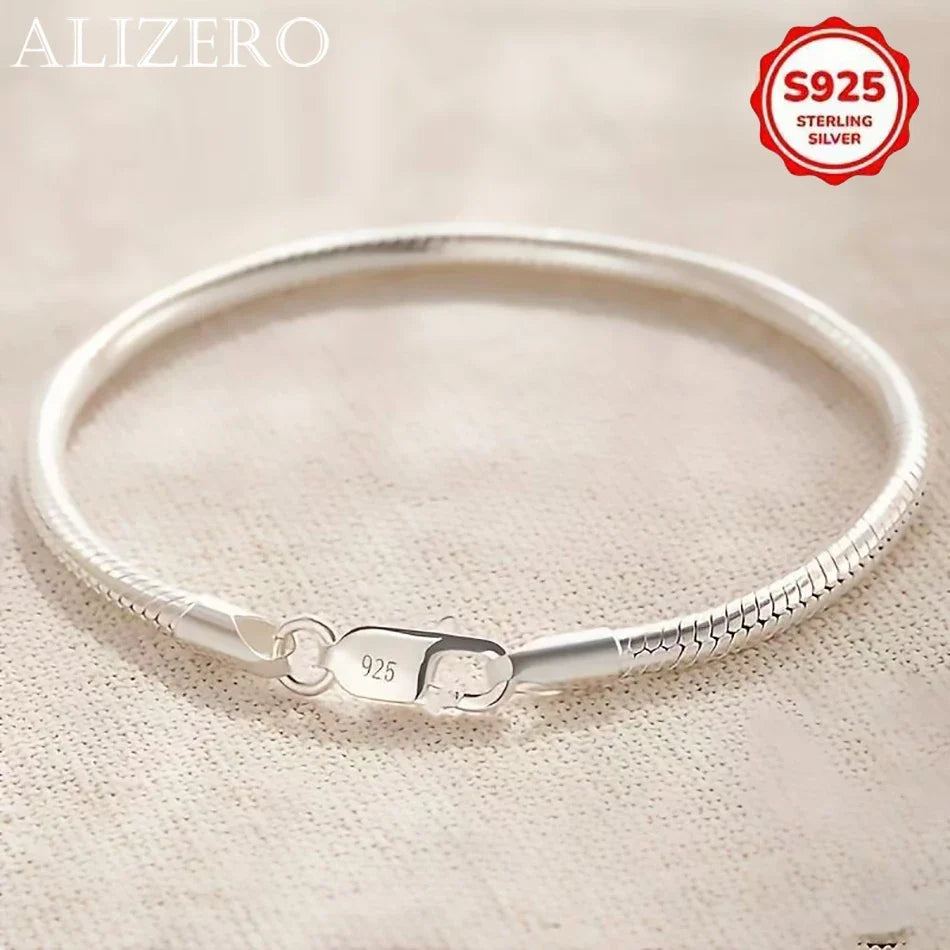 925 Sterling Silver 3mm Snake Bone Bracelet Simple Style For Women Men Daily and Party Wear All Seasons Jewelry 16-23cm