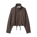 HH Woman Autumn Long Sleeves Turtleneck Zipper With Pockets Drawstring Casual Coats Women Fashion Polka Dot Printed Jacket