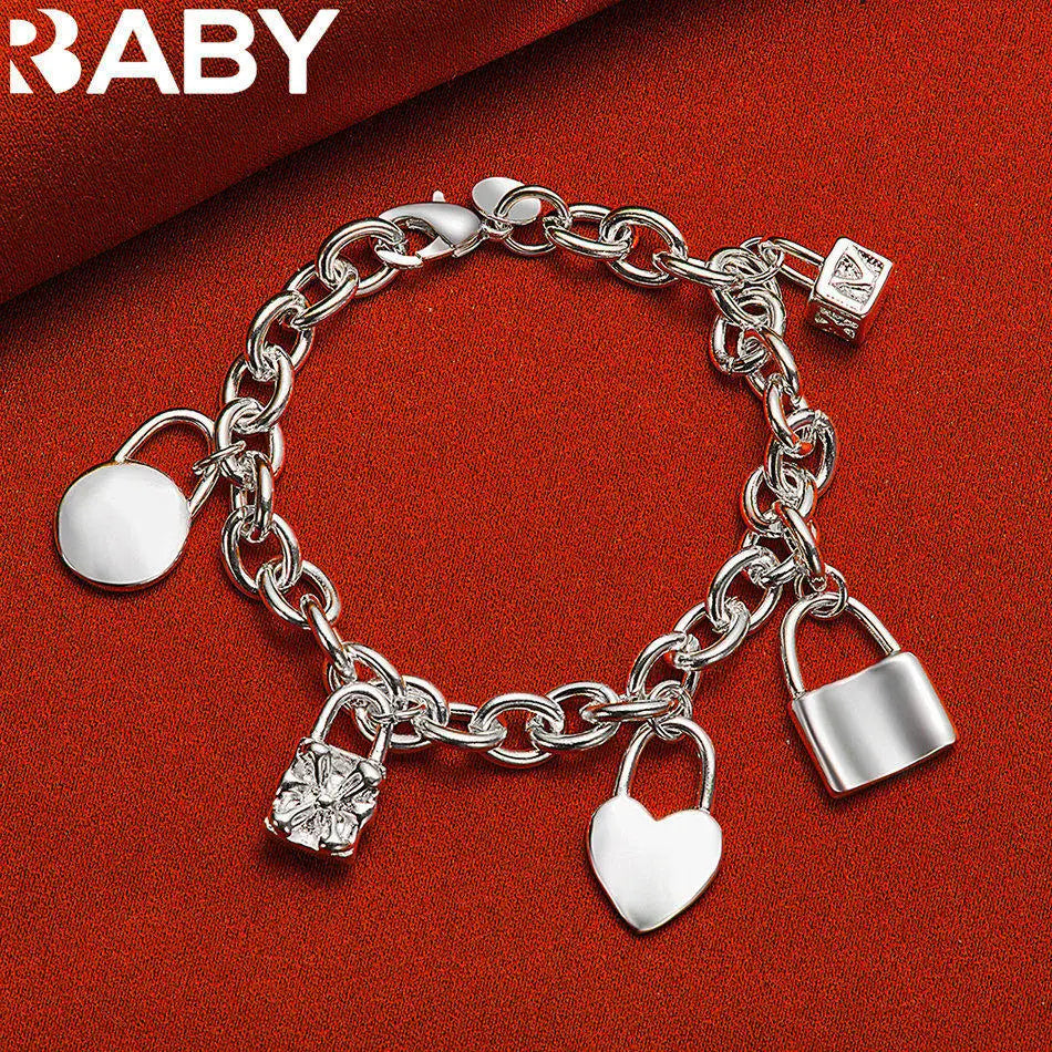 URBABY 925 Sterling Silver Lock Pendant Bracelets For Women Wedding Party Anniversary Gift Fashion Fine Jewelry
