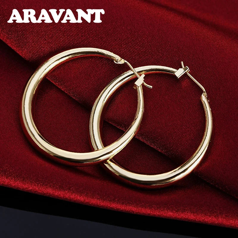 Aravant 925 Silver 35mm Rose Gold Hoop Earrings For Women Girls Fashion Jewelry
