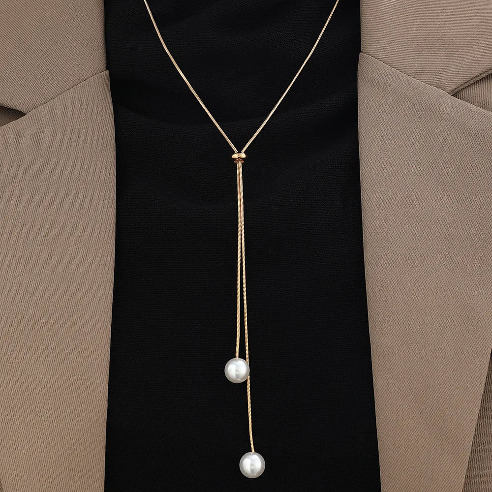Fashion Imitation Pearls Necklace For Women Gold & Silver Color Adjustable Chain Choker Girls Simple Party Jewelry Accessories