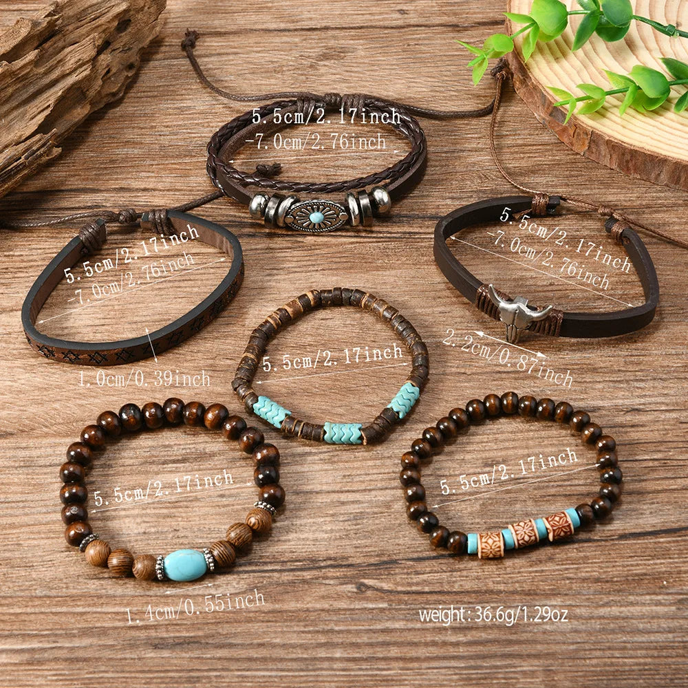 Western Denim style fashion men's leather bracelet skull cow head zinc alloy accessories 6-piece cowhide bracelet