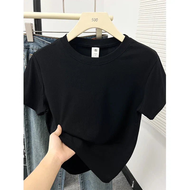 2026 Summer New High Quality Casual T Shirt Sexy Short Sleeved Sleeves Fashion Trend Solid Women Clothing Y2k Tops