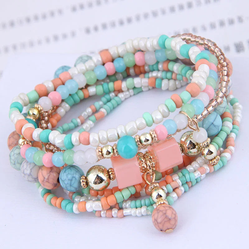 Bohemian Beads Charm Bracelets & Bangles for Women Fashion Love Feather Tassel Bracelet Multilayer Bracelet Femme 2024New