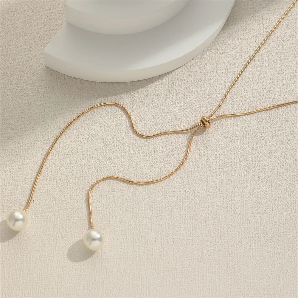 Fashion Imitation Pearls Necklace For Women Gold & Silver Color Adjustable Chain Choker Girls Simple Party Jewelry Accessories
