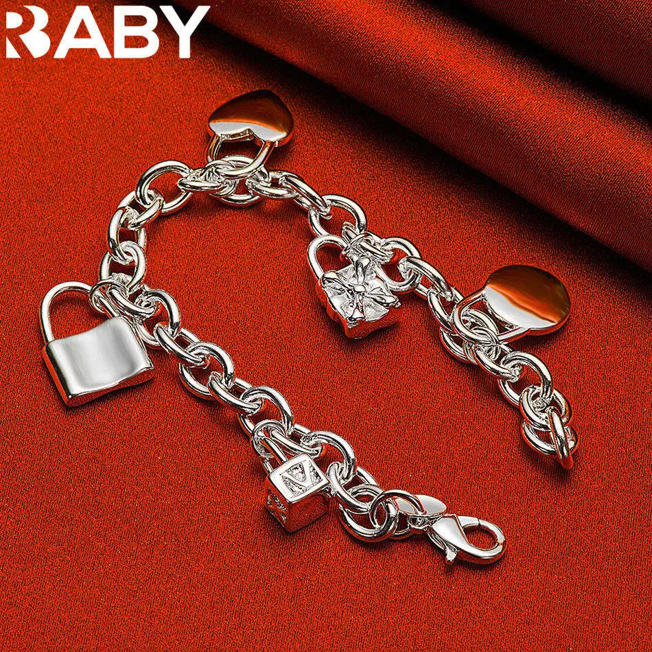URBABY 925 Sterling Silver Lock Pendant Bracelets For Women Wedding Party Anniversary Gift Fashion Fine Jewelry