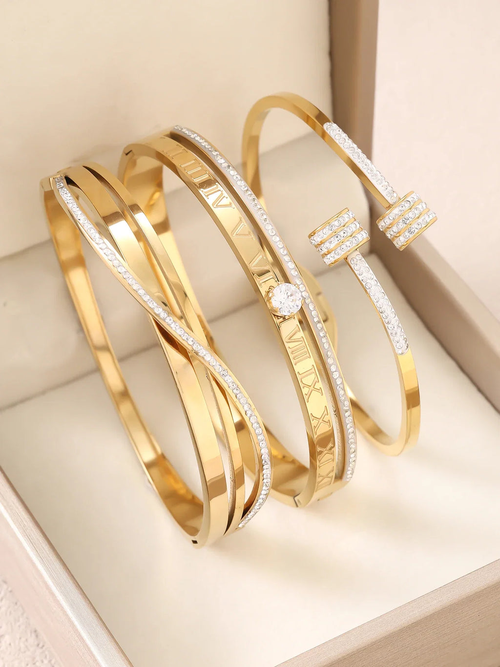1pc 18K Gold Plated Stainless Steel Stackable Bracelet With Chain And Clover Design, Fashion Style For Women, Suitable For Casua
