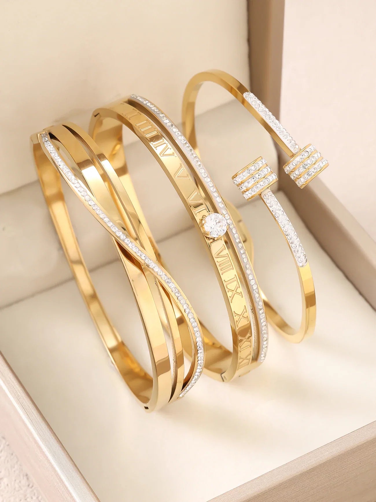 1pc 18K Gold Plated Stainless Steel Stackable Bracelet With Chain And Clover Design, Fashion Style For Women, Suitable For Casua