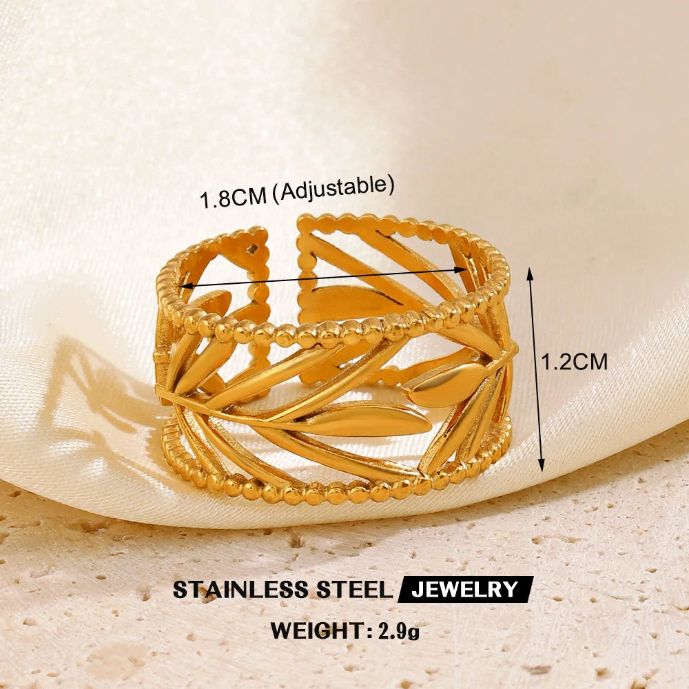 1Pc Stainless Steel Gold Color Rings For Women Waterproof Geometric Open Finger Ring Girls Fashion Daily Jewelry Accessories