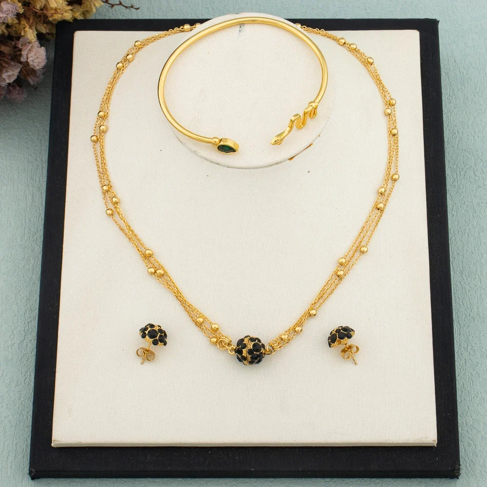 Crystal Earrings Bracelet Pendant Jewelry Set Gold Plated Necklace Elegant Women Fashion Trendy Bohemia Luxury Party Gift Bride