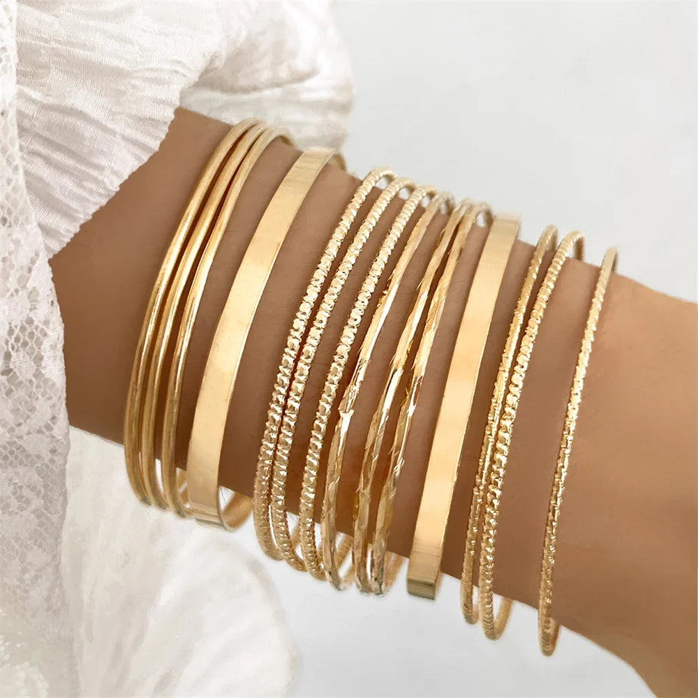 14 Pcs Trendy Exaggerated Metal Bracelet Set For Women Boho Thick Charm Curb Cuban Bracelet Bangles Fashion Jewelry Gift 2024