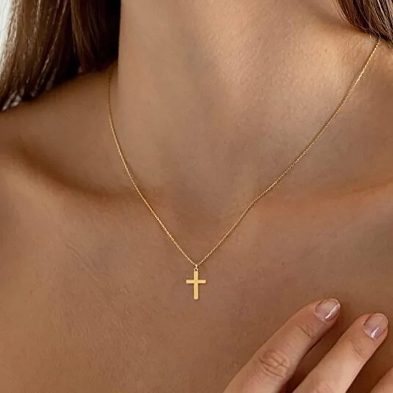 Stainless Steel Cross Necklace For Women Gold Silver Color Waterproof Chain Men Fashion Never Fade Jewelry Accessories
