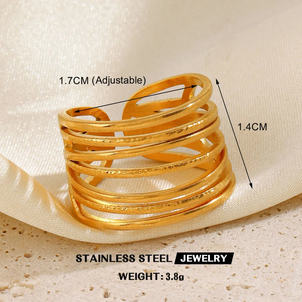 1Pc Stainless Steel Gold Color Rings For Women Waterproof Geometric Open Finger Ring Girls Fashion Daily Jewelry Accessories
