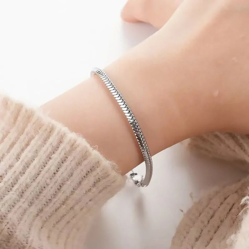 925 Sterling Silver 3mm Snake Bone Bracelet Simple Style For Women Men Daily and Party Wear All Seasons Jewelry 16-23cm