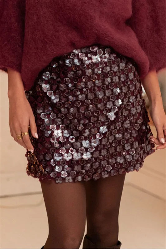 Women Shine Sparkly Sequin Skirt Fashion Sequined  Mini Skirts Clubwear Clothing Vintage High Waist Female Chic Lady Skirts