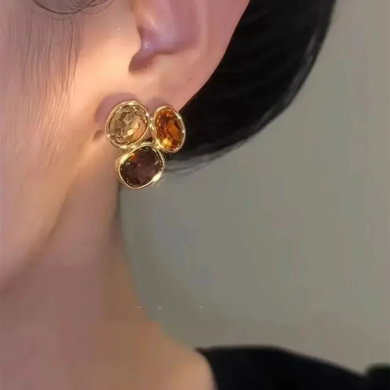 French High-end Brown Crystal Earrings For Women Fashion Luxurious Personalized Daily Accessories Prom jewelry Anniversary Gifts