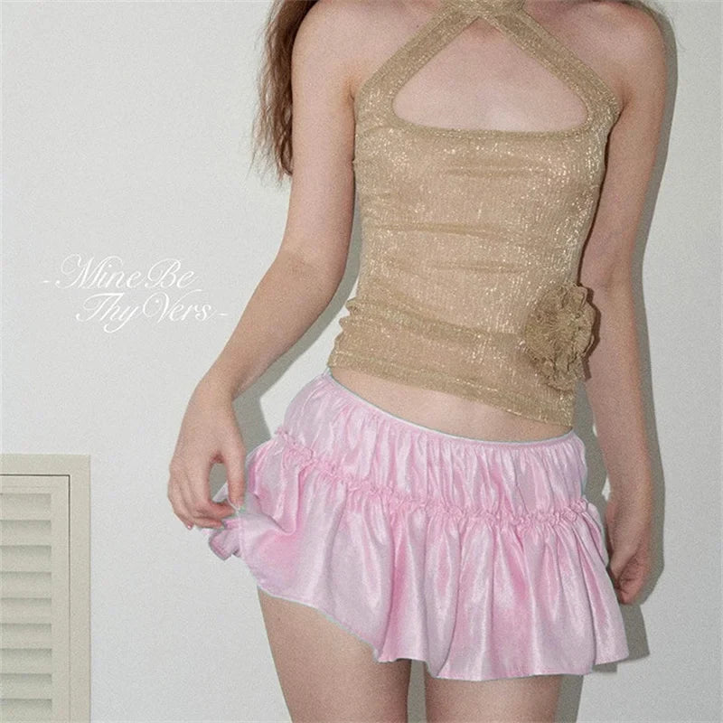 Summer Women Elegant Ruffle Skirt Fashion Y2K Short Mini Skirts Beach Vacation Clubwear Female Streetwear Outfits Clothes