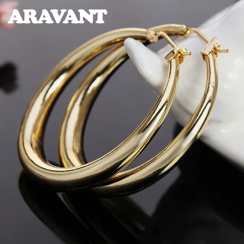 Aravant 925 Silver 35mm Rose Gold Hoop Earrings For Women Girls Fashion Jewelry