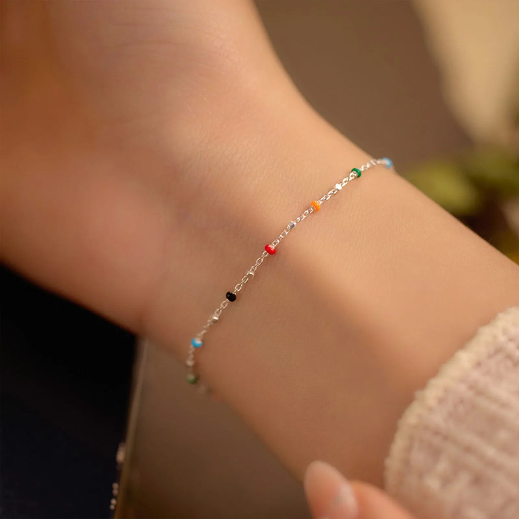 S925 Silver Dopaamine Colored Bean Bracelet Women's Popular INS Summer Niche Thin Fashion Jewelry Trendy Accessory