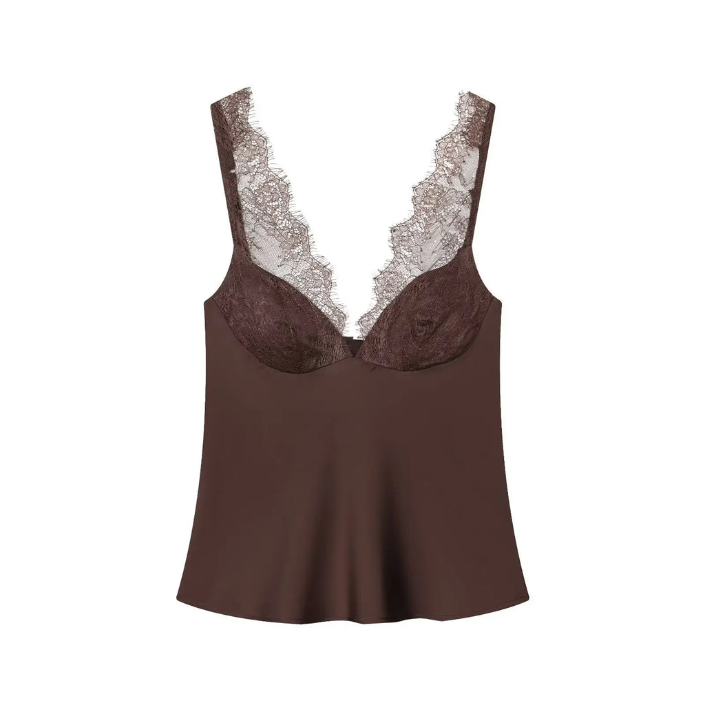 TFMLN Women Lace Splice Sexy Sling Sleeveless Tops 2026 New Fashion Deep V Neck Elegant Outfit Chic Street Casual Clothing
