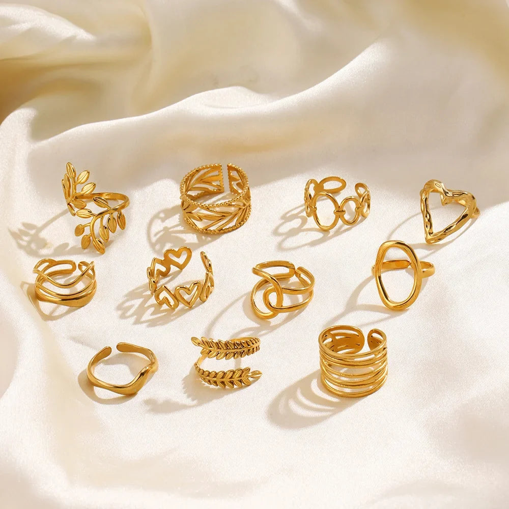 1Pc Stainless Steel Gold Color Rings For Women Waterproof Geometric Open Finger Ring Girls Fashion Daily Jewelry Accessories