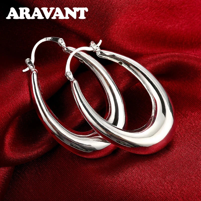 925 Silver Big Moon Hoop Earrings For Women Fashion Jewelry Wholesale
