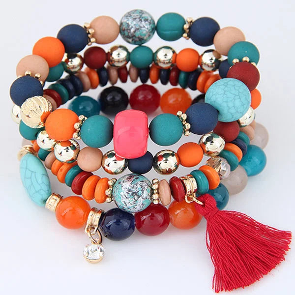 Bohemian Beads Charm Bracelets & Bangles for Women Fashion Love Feather Tassel Bracelet Multilayer Bracelet Femme 2024New