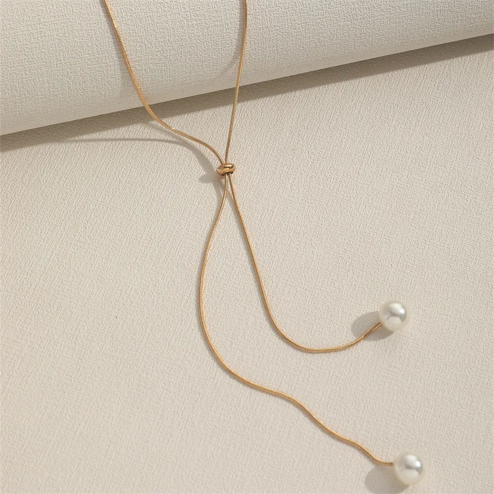 Fashion Imitation Pearls Necklace For Women Gold & Silver Color Adjustable Chain Choker Girls Simple Party Jewelry Accessories