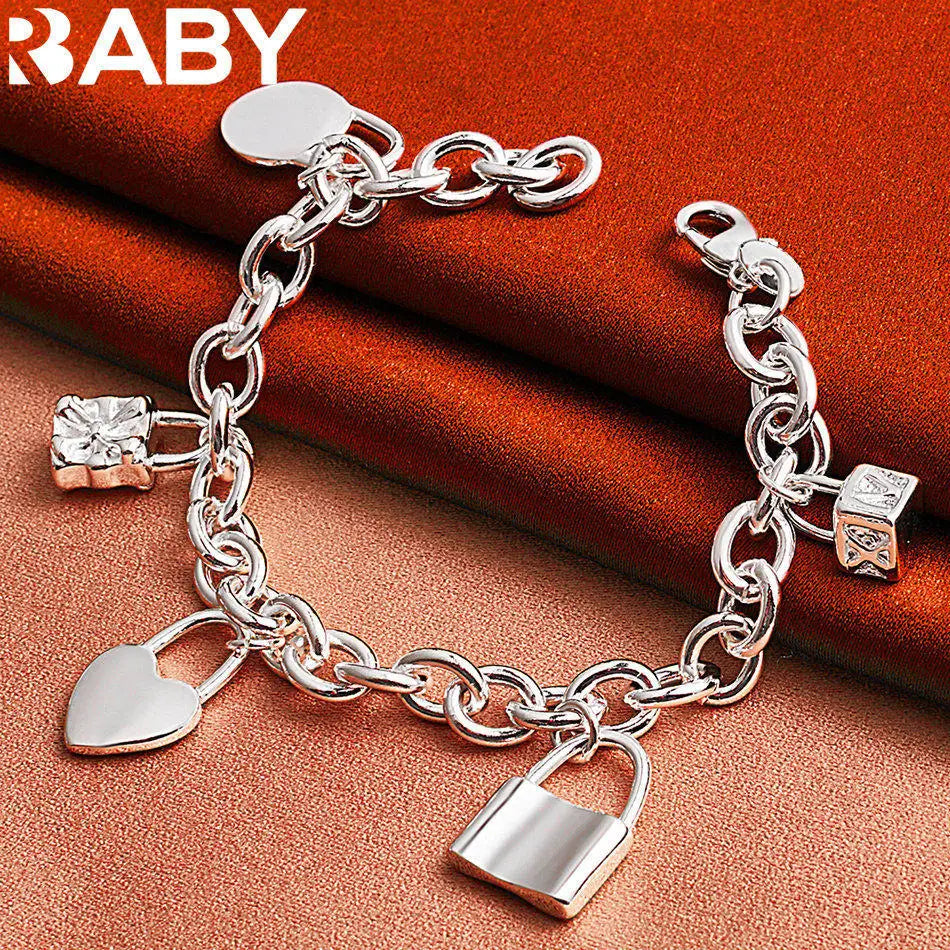 URBABY 925 Sterling Silver Lock Pendant Bracelets For Women Wedding Party Anniversary Gift Fashion Fine Jewelry