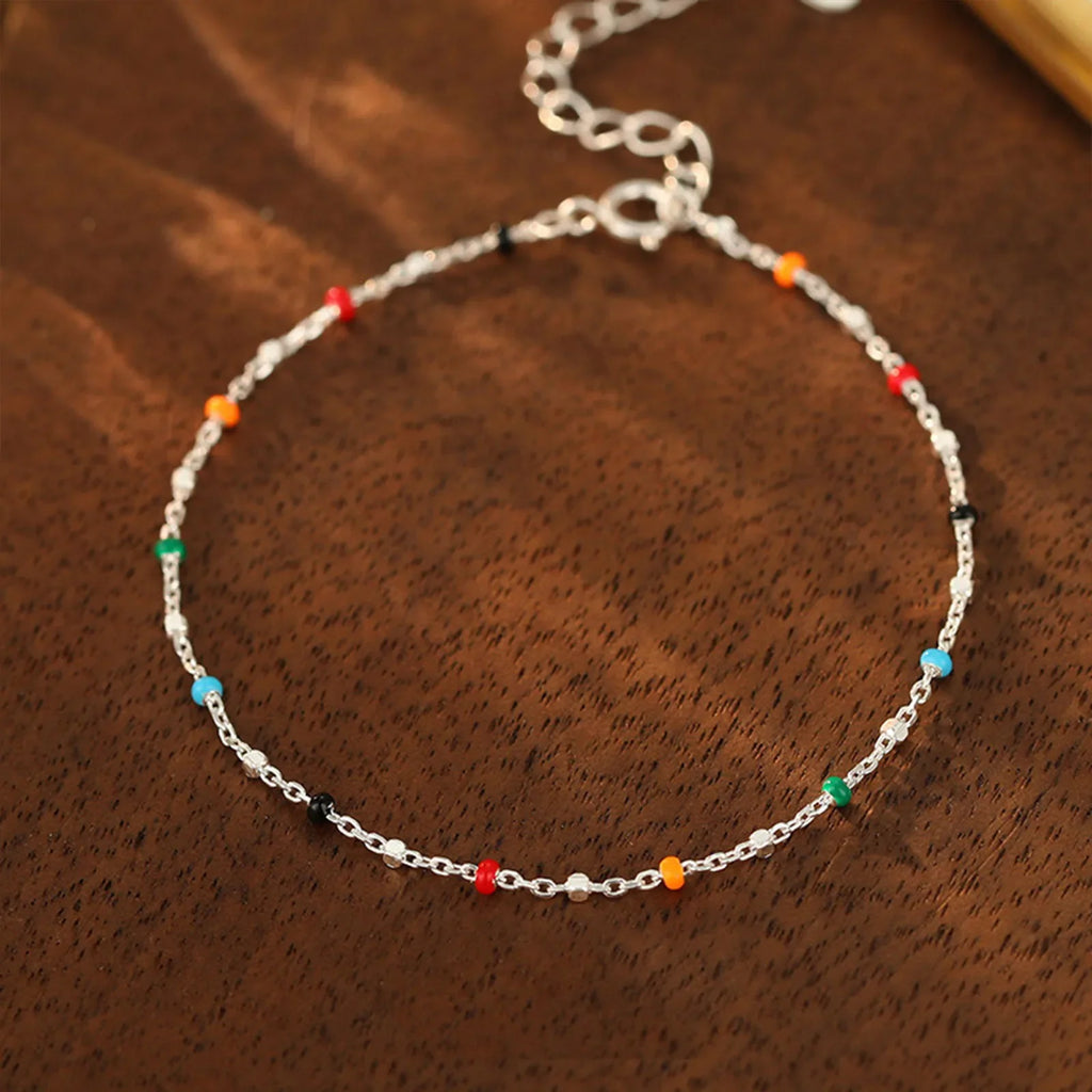 S925 Silver Dopaamine Colored Bean Bracelet Women's Popular INS Summer Niche Thin Fashion Jewelry Trendy Accessory