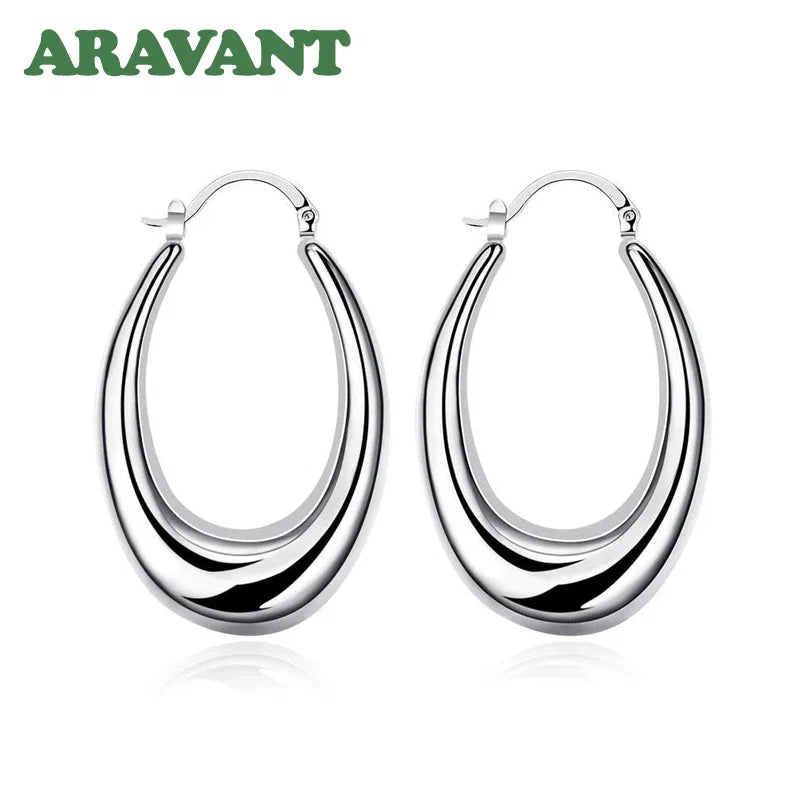 925 Silver Big Moon Hoop Earrings For Women Fashion Jewelry Wholesale
