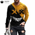 Men’s Casual Long Sleeve O-Neck T-shirt with Funny Pattern Print - Harajuku Street Fashion Top