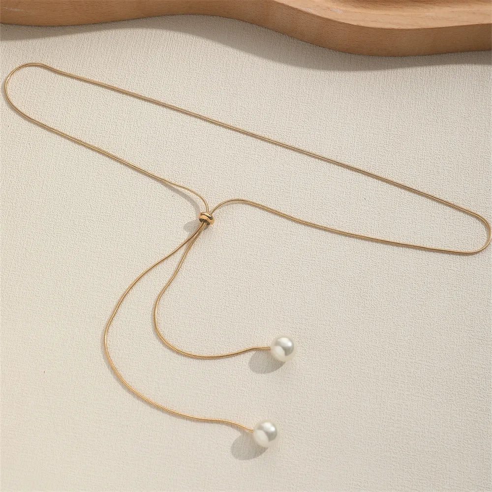 Fashion Imitation Pearls Necklace For Women Gold & Silver Color Adjustable Chain Choker Girls Simple Party Jewelry Accessories