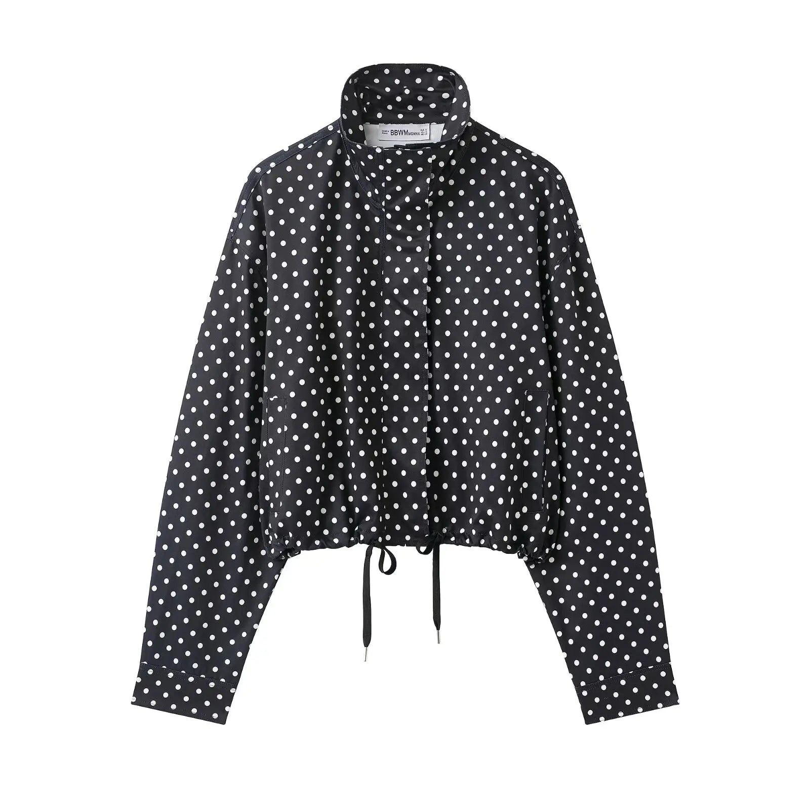 HH Woman Autumn Long Sleeves Turtleneck Zipper With Pockets Drawstring Casual Coats Women Fashion Polka Dot Printed Jacket